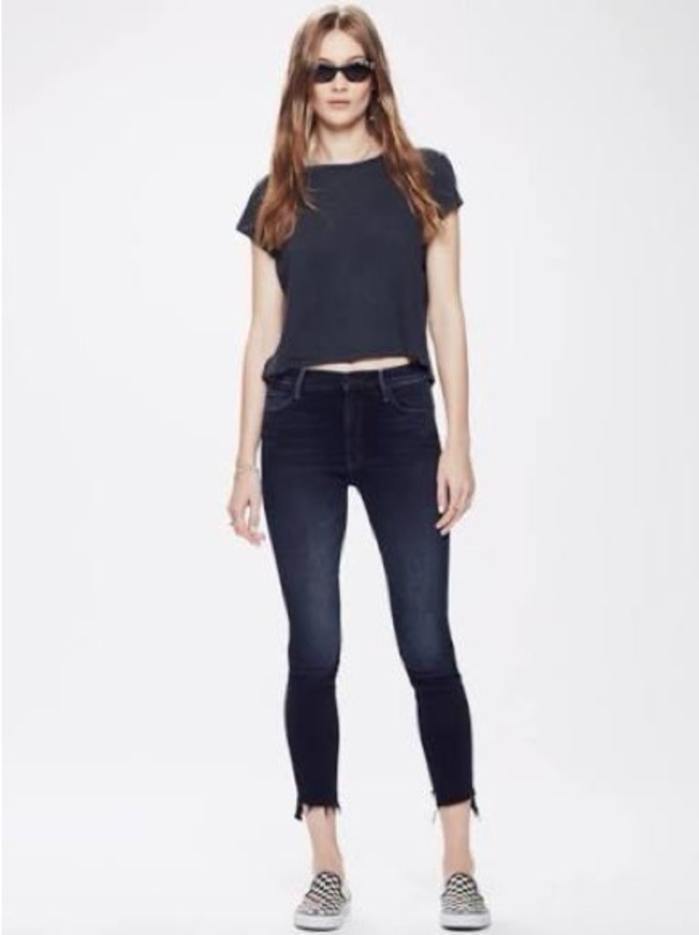 MOTHER Dark Wash Cropped Skinny Jeans